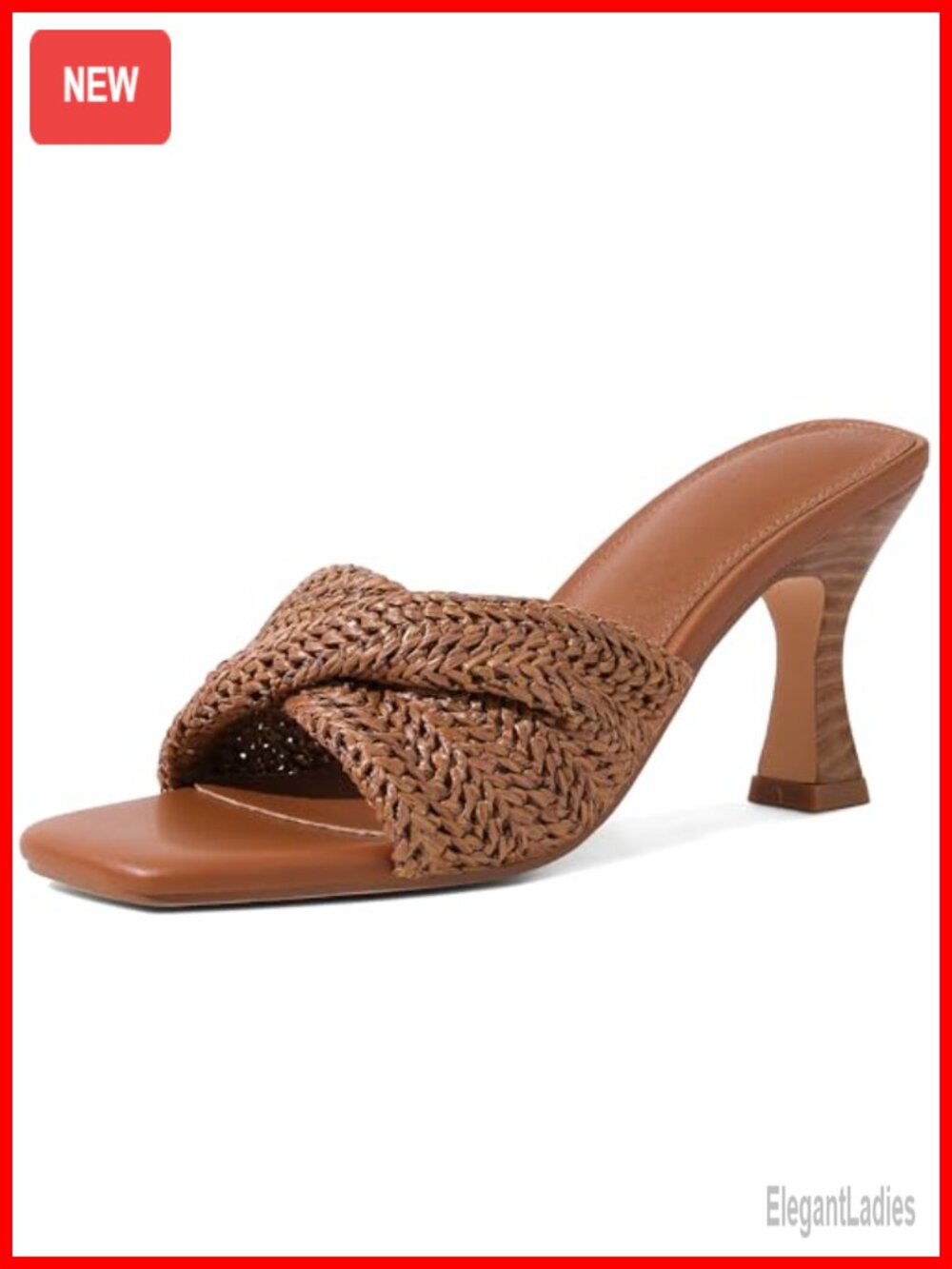Raffia Heeled Sandals Stiletto Slip On Mule Square Toe Women